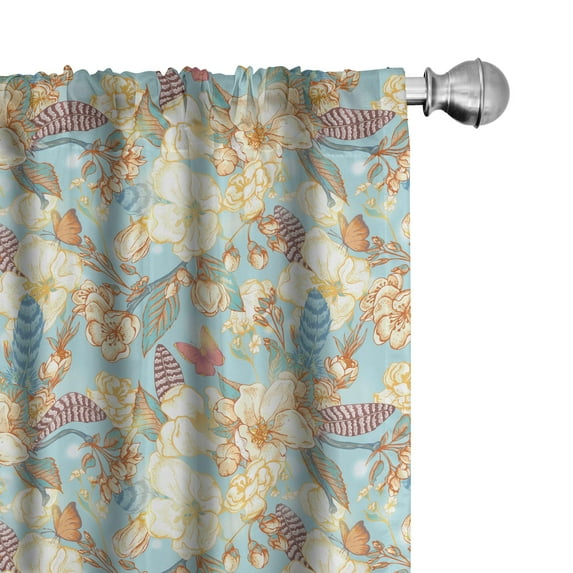 Ambesonne Shabby Flora Window Curtains, Vintage Garden Leaf, Each 28" W x 63" L, Pale Blue Purple White