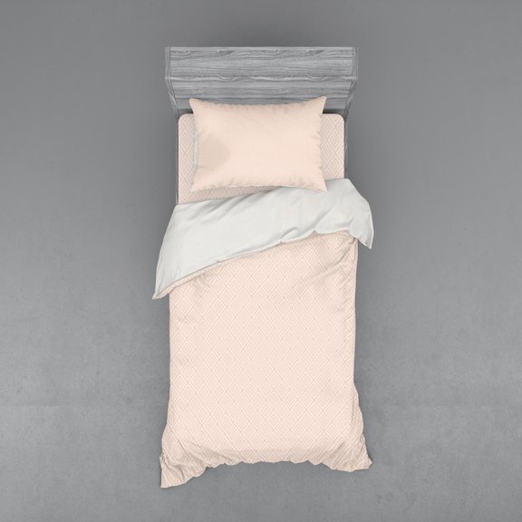 Ambesonne Shabby Flora Bedding Set 3 Pcs, Pastel Diamond Line, Twin, Peach Cream