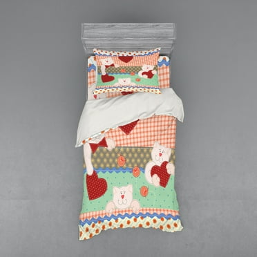 Ambesonne Shabby Flora Bedding Set 3 Pcs, Teddy Bears, Twin, Multicolor