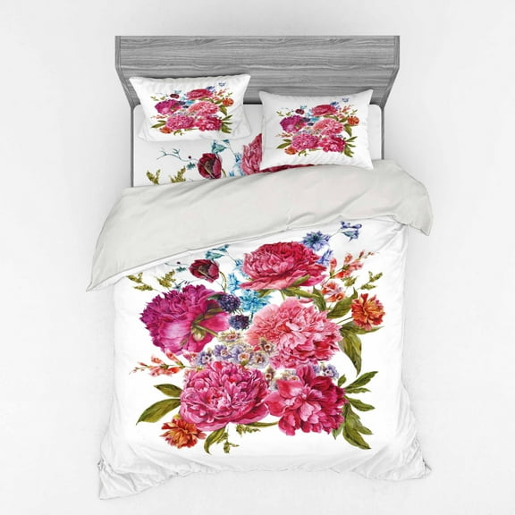 Ambesonne Shabby Flora Bedding Set 4 Pcs, Gentle Summer Flora, Queen, Multicolor