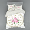 thumbnail image 1 of Ambesonne Shabby Flora Bedding Set 4 Pcs, Vintage Clock Roses, Queen, Dark Khaki Pale Pink, 1 of 3