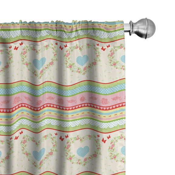 Ambesonne Shabby Flora Curtains, Country Rose Hearts, Pair of 28"x95", Multicolor