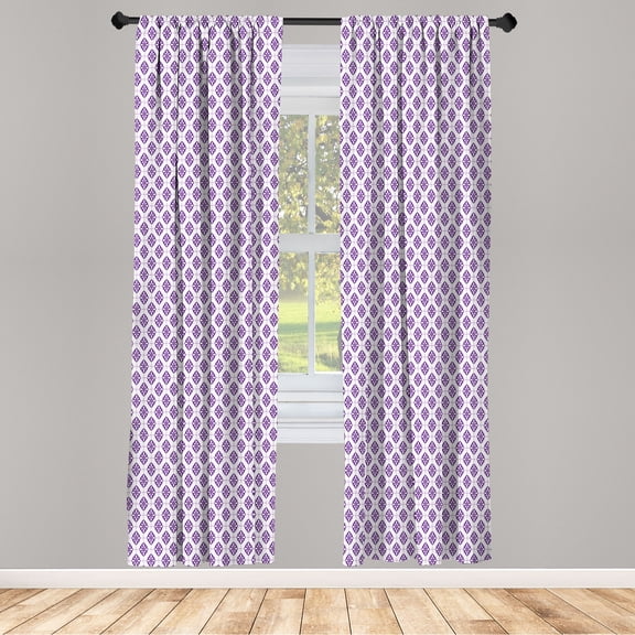 Ambesonne Shabby Flora Curtains, Flower Motifs Retro, Pair of 28"x63", Violet White