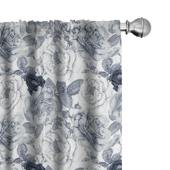 Ambesonne Shabby Flora Curtains, Garden Spring Roses, Pair of 28"x63", Blue Grey and White