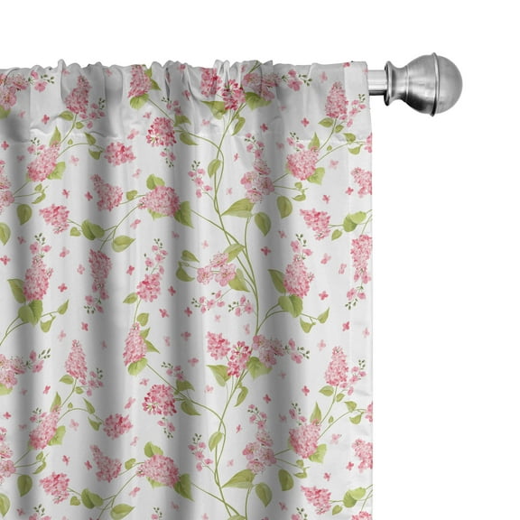 Ambesonne Shabby Flora Curtains, Nature Blossom Buds, Pair of 28"x63", Pink White and Green