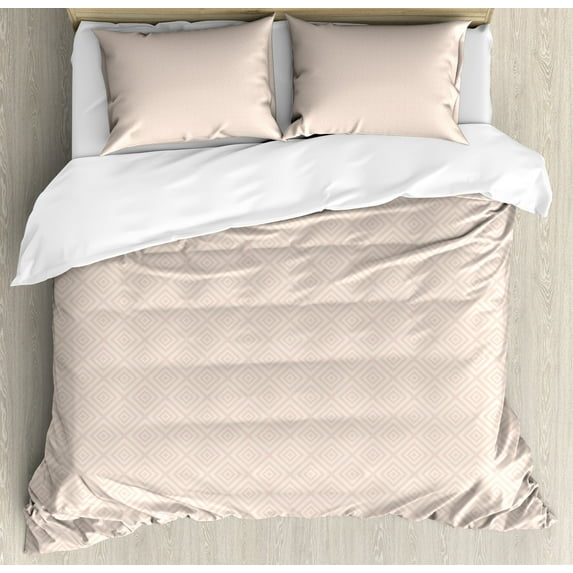 Ambesonne Shabby Flora Duvet Cover Set, Pastel Diamond Line, 2-Calking, Peach Cream