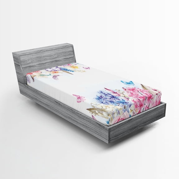 Ambesonne Shabby Flora Fitted Sheet 2 Pcs Set, Rose Flower Daisies, Twin, Pale Blue Purple