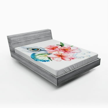 Ambesonne Shabby Flora Fitted Sheet, Peony and Peacock, Full Size, Multicolor