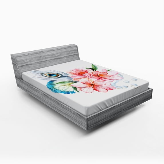 Ambesonne Shabby Flora Fitted Sheet, Peony and Peacock, Queen Size, Multicolor