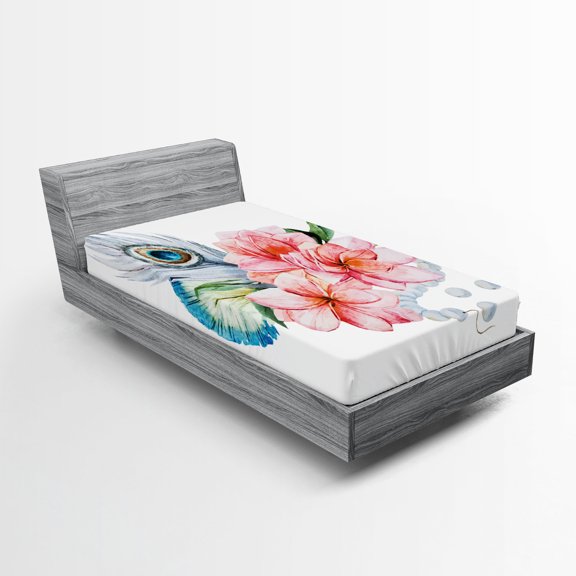 Ambesonne Shabby Flora Fitted Sheet, Peony and Peacock, Twin XL Size, Multicolor