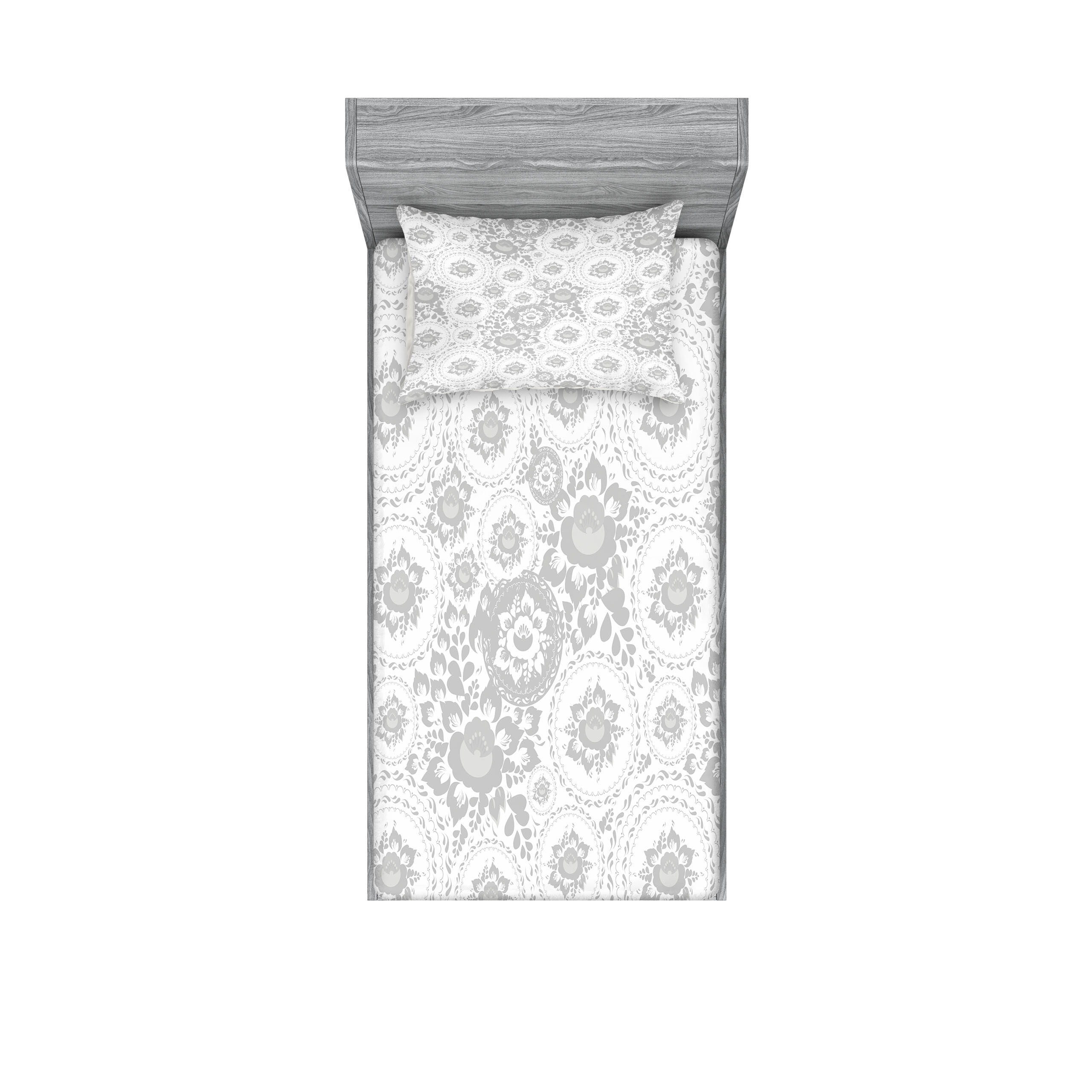 Gray Floral Twin Microfiber Sheet Set with Pillowcase