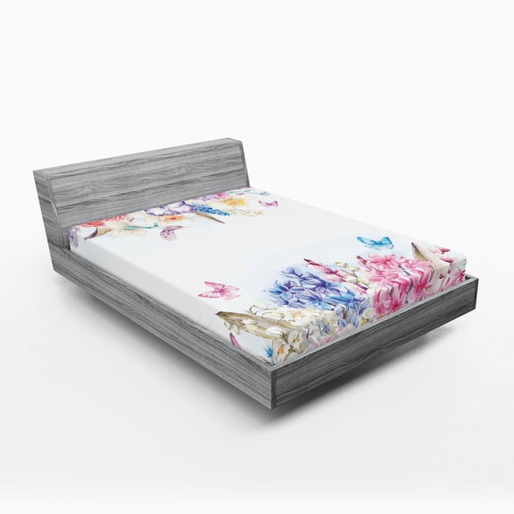 Ambesonne Shabby Flora Fitted Sheet, Rose Flower Daisies, King Size, Pale Blue Purple