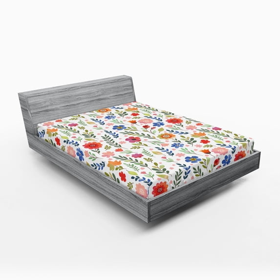 Ambesonne Shabby Flora Fitted Sheet, Soft Colored Floret, Full Size, Multicolor