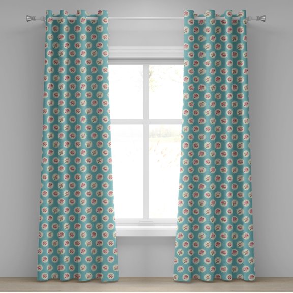 Ambesonne Shabby Flora Grommet Curtain, Circles and Flowers, 50" x 96", Apple Green Pale Blue