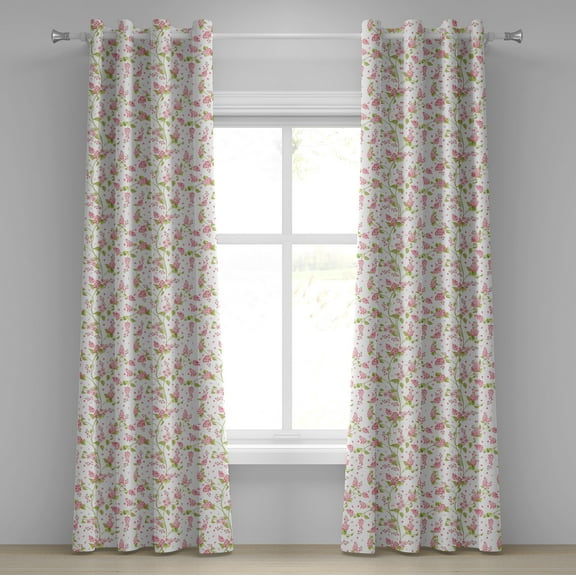 Ambesonne Shabby Flora Grommet Curtain, Nature Blossom Buds, 50" x 120", Pink White and Green