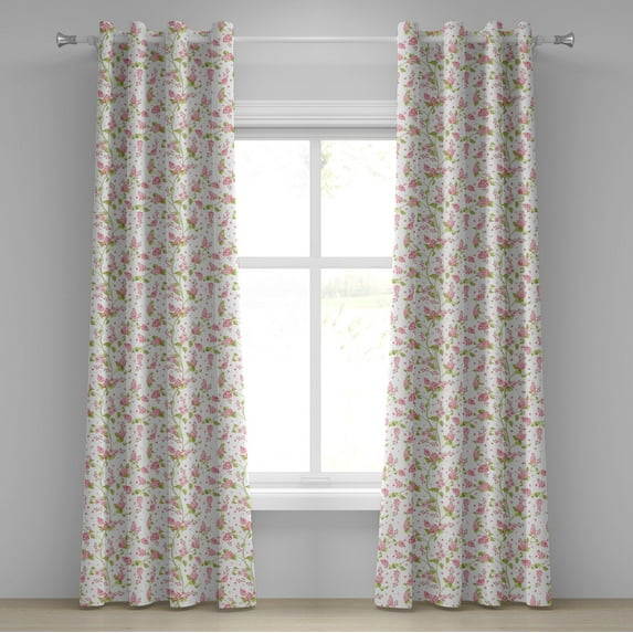 Ambesonne Shabby Flora Grommet Curtain, Nature Blossom Buds, 50" x 96", Pink White and Green
