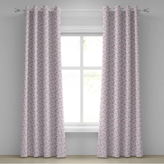 Ambesonne Shabby Flora Grommet Curtain, Pink Roses Spring, 50" x 120", Pale Pink White Grey