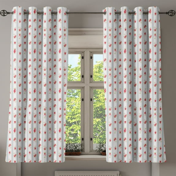 Ambesonne Shabby Flora Grommet Curtain, Rose Blooms, 50" x 54", Dark Coral Pale Blue