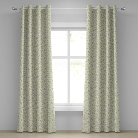 Ambesonne Shabby Flora Grommet Curtain, Spring Yard Pastel, 50" x 120", Pale Pink Pale Green