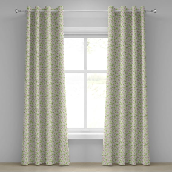 Ambesonne Shabby Flora Grommet Curtain, Spring Yard Pastel, 50" x 72", Pale Pink Pale Green