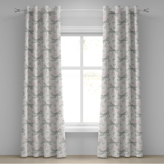 Ambesonne Shabby Flora Grommet Curtain, Vintage Dragonfly, 50" x 72", Pale Pink Pale Grey