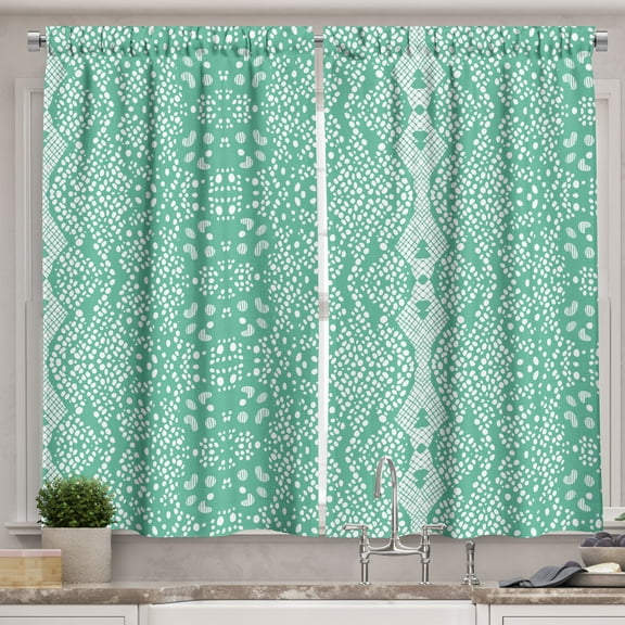 Ambesonne Shabby Flora Kitchen Curtains, Retro Lace Pattern, 55"x39", Teal Turquoise