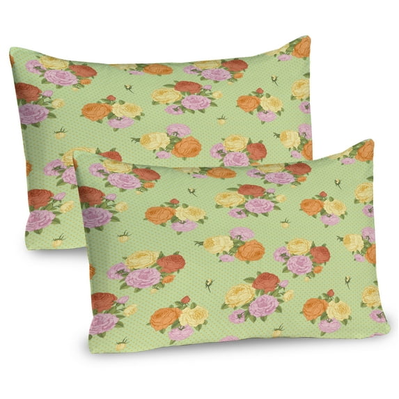 Ambesonne Shabby Flora Pillow Sham 2 Pack, Vintage Flower Rose, 36"x20", Pale Green Pale Pink