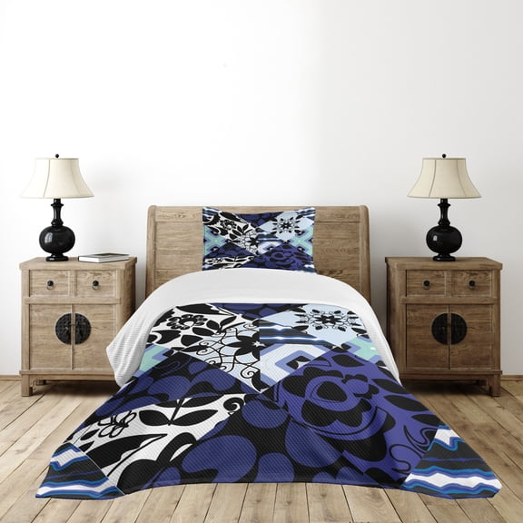 Ambesonne Shabby Flora Quilted Bedspread Set 2 Pcs, Petals, Twin Size, Multicolor