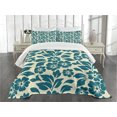 thumbnail image 1 of Ambesonne Shabby Flora Quilted Bedspread Set 3 Pcs, Flower Bloom Spring, King Size, Teal Cream, 1 of 3
