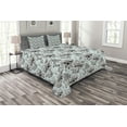 thumbnail image 1 of Ambesonne Shabby Flora Quilted Bedspread Set 3 Pcs, Pond Water Flowers, Queen Size, Pale Blue White Black, 1 of 3