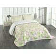 thumbnail image 1 of Ambesonne Shabby Flora Quilted Bedspread Set 3 Pcs, Spring Yard Pastel, Queen Size, Pale Pink Pale Green, 1 of 5