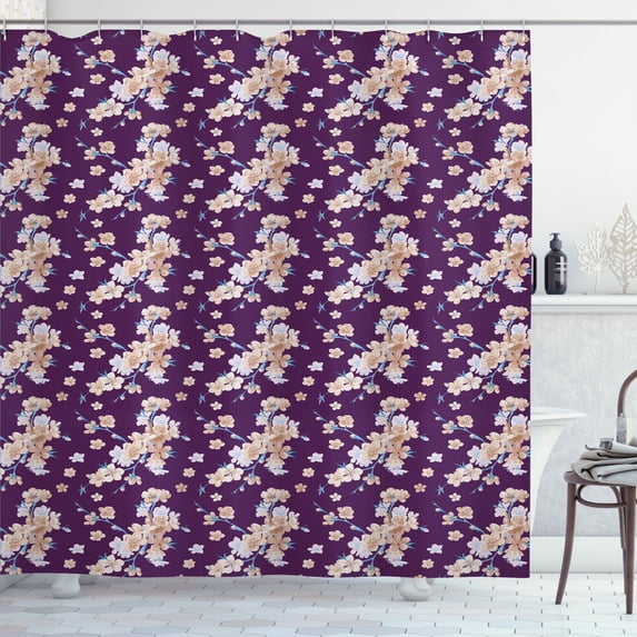Ambesonne Shabby Flora Shower Curtain, Flowers Retro Spring, 69"Wx84"L, Dark Purple