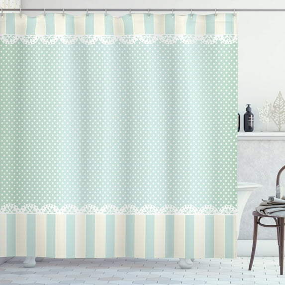 Ambesonne Shabby Flora Shower Curtain, Ornaments and Dots, 69"Wx75"L, Almond Green Cream White