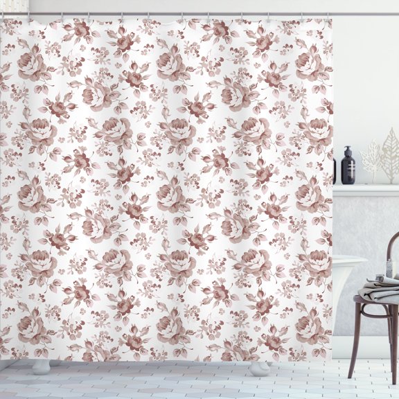 Ambesonne Shabby Flora Shower Curtain, Pastel Roses Leaves, 69"Wx84"L, Dark Warm