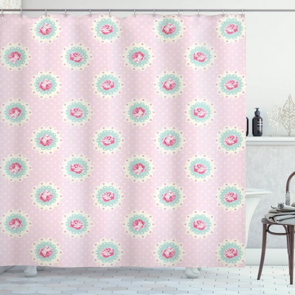 Ambesonne Shabby Flora Shower Curtain, Retro Floral Cabin, 69"Wx84"L, Pale Pink Seafoam White