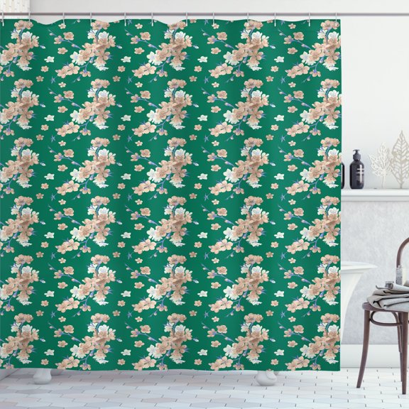 Ambesonne Shabby Flora Shower Curtain, Retro Spring Flowers, 69"Wx84"L, Jade Green