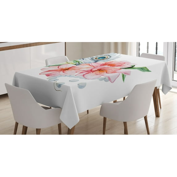 Ambesonne Shabby Flora Tablecloth Rectangular Table Cover, Peony and Peacock, 60"x84", Multicolor