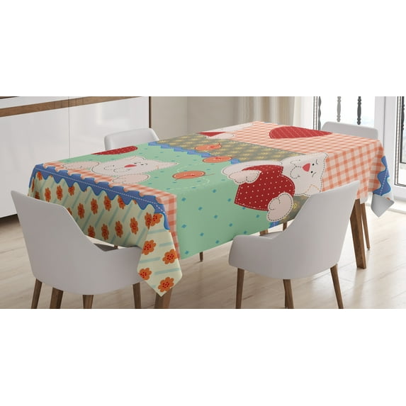 Ambesonne Shabby Flora Tablecloth Rectangular Table Cover, Teddy Bears, 60"x90", Multicolor