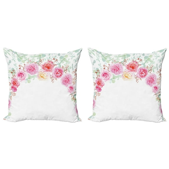 Ambesonne Shabby Flora Throw Pillow Cover 2 Pack, Floral Wreath Peony, 20", Multicolor