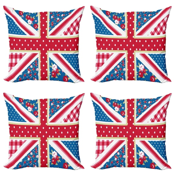 Ambesonne Shabby Flora Throw Pillow Cover 4 Pack, British Flag Floral, 18", Multicolor