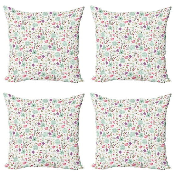 Ambesonne Shabby Flora Throw Pillow Cover 4 Pack, Country Nature Leaf, 24", Multicolor