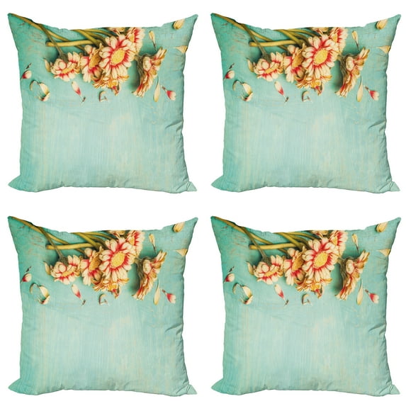 Ambesonne Shabby Flora Throw Pillow Cover 4 Pack, Gerbera Bunch Blue, 24", Multicolor