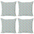 thumbnail image 1 of Ambesonne Shabby Flora Throw Pillow Cover 4 Pack, Summer Roses Bridal, 16", Turquoise Pale Pink, 1 of 5