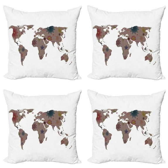 Ambesonne Shabby Flora Throw Pillow Cover 4 Pack, Vintage Atlas Boho, 20", Multicolor