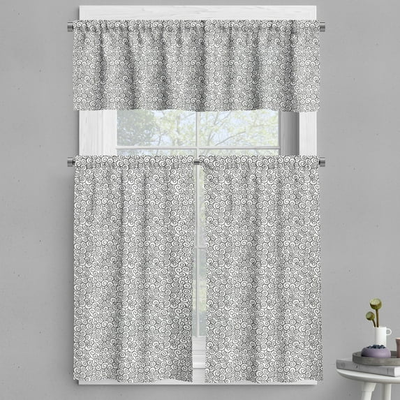 Ambesonne Shabby Flora Valance & Curtain, Curvy Spiral Branch, 55"x30", Black White