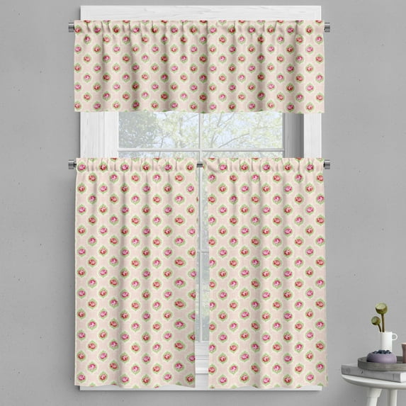 Ambesonne Shabby Flora Valance & Curtain, Rose Damask Old, 55"x24", Multicolor