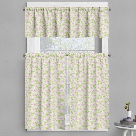 Ambesonne Shabby Flora Valance & Curtain, Spring Yard Pastel, 55"x36", Pale Pink Pale Green
