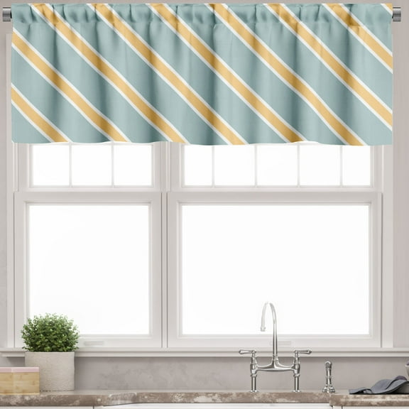 Ambesonne Shabby Flora Valance Pack of 2, Bold Thin Stripes, 54"X12", Almond Green Apricot