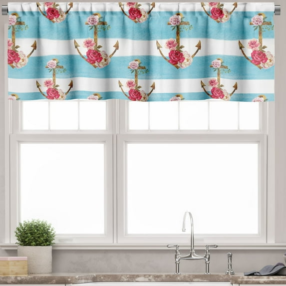 Ambesonne Shabby Flora Window Valance, Anchors and Roses, 54" X 12", Multicolor
