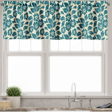 Ambesonne Shabby Flora Window Valance, Flower Bloom Spring, 54" X 18", Teal Cream